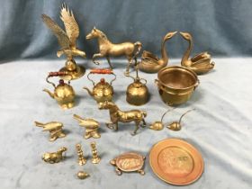 Miscellaneous brass ornaments - an eagle, a pair of sparrows, a mare & foal, a pair of miniature