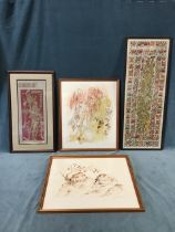 Guri Nag, watercolours, a pair, eastern landscapes, signed & framed; a signed Tibetan style figure