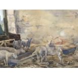 Julian Carlaw? watercolour, sheep in stable, signed indistinctly, mounted & framed. (19.75in x 12.