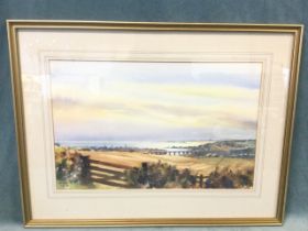 Fred Stott, watercolour, Berwick upon Tweed, Tweedmouth and Spittal from Halidon Hill, signed and