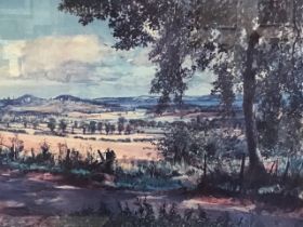 J McIntosh Patrick, lithographic coloured print, landscape with road in foreground, signed &