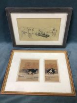 Vicki Hopkinson, pencil study of pigs at trough, signed, mounted & framed; and Greiff, a pair of