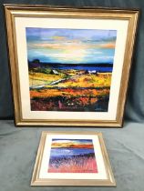 Jolomo, colour print, Scottish coastal scene with crofts, mounted and gilt framed - 23.25in x 23.