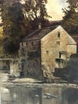 J Wrathale, oil on board, mill by riverside - suggested to be Thrum Mill Rothbury, signed & dated,