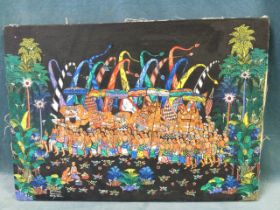 Balinese Penestenan school, oil on canvas, Night Procession, signed IMD RiBing, unframed. (19in x