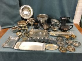 Miscellaneous silver plate & stainless steel - an Edwardian three-piece tea set, a deco teapot and