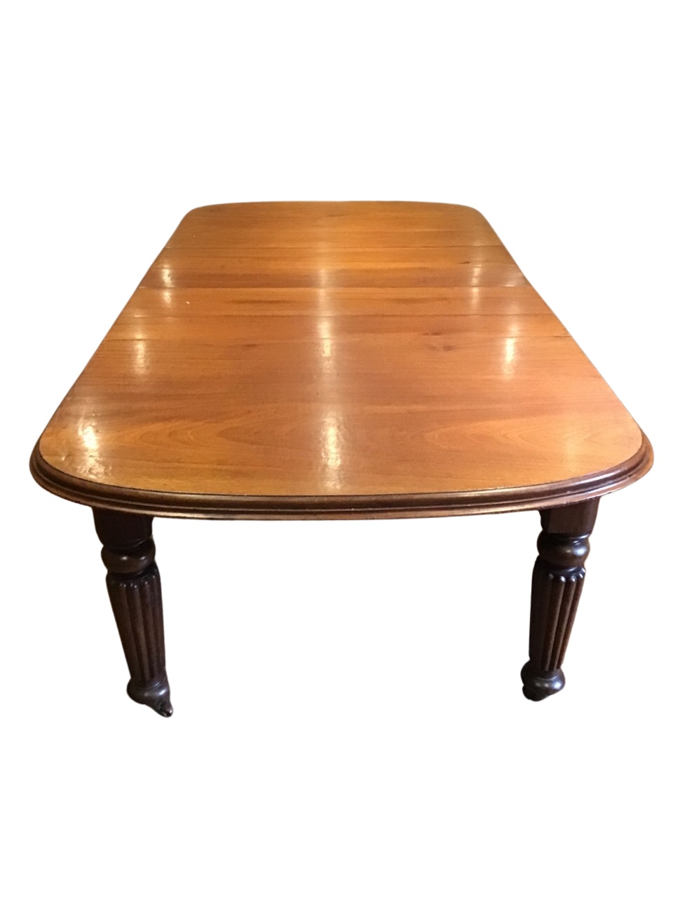 A Victorian mahogany wind-out dining table, the rounded moulded top with three leaves, raised on - Image 3 of 3