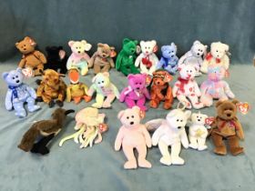 A collection of twenty-two Ty Beanie Babies, including various bears, a lemur, a pelican, a