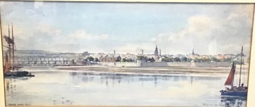 Frank Watson Wood, watercolour, view of Berwick upon Tweed from Spittal, signed and dated 1924,