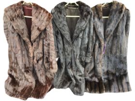 Three lined ladys mink fur coats with wide collars, one with deep cuffs. (3)