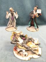 Three Italian finely modelled Capo-de-Monte porcelain figurines, the characterful gentlemen on