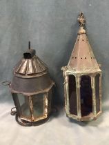 A 19th century painted metal octagonal ships lantern, the conical top with suspension loop and