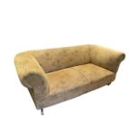 A reproduction 6ft chesterfield style sofa with padded back and arms above a sprung seat, raised