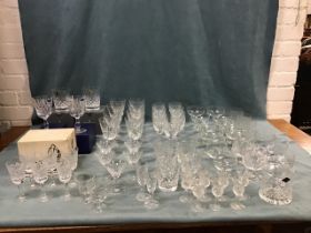 Miscellaneous sets of cut drinking glasses including a boxed set of Waterford sherry glasses, a pair