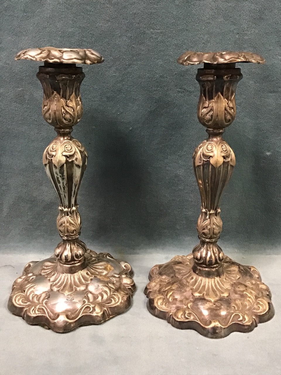 A pair of Victorian silver plated candlesticks, the foliate columns on vine cast bases - 8.5in; - Image 3 of 3