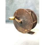 A late Victorian 4.25in brass salmon fly reel by Wells of Edinburgh, with bone crank handle and