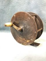 A late Victorian 4.25in brass salmon fly reel by Wells of Edinburgh, with bone crank handle and