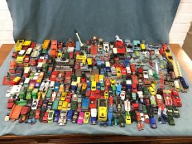 A large collection of toy cars, lorries, agricultural vehicles, buses, planes, by Matchbox, Corgi,