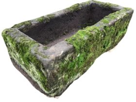 A rectangular antique carved sandstone trough. (44in)