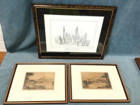 Preston Cribb, etchings, a pair, Loch Lomond and Loch Achray with boats and figures - 8.25in x 5.
