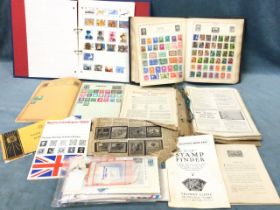 A stamp collection including three albums, loose stamps, postcards & first day covers, Stanley