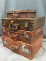 Four leather attaché cases with chrome & brass mounts - one by Boswell of Edinburgh. (4)