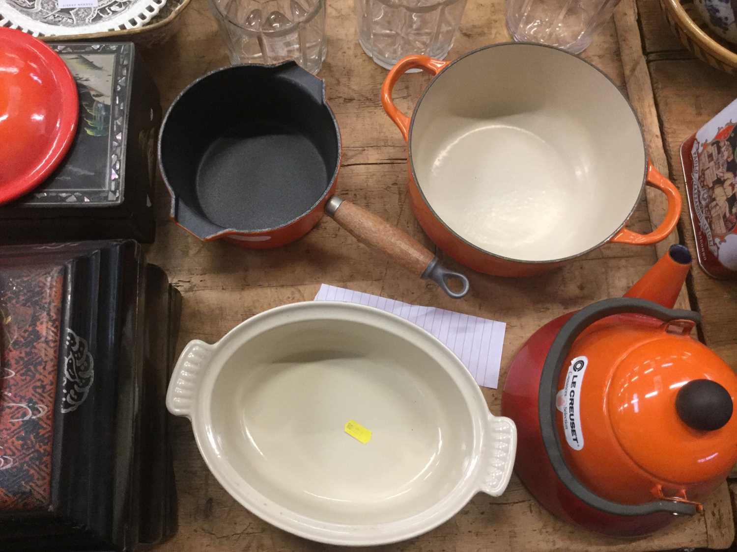 Group of Le Creuset volcano orange kettle and pans - Image 8 of 9