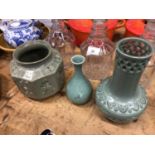 Three Korean celadon vases