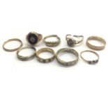 Group of nine 9ct gold rings