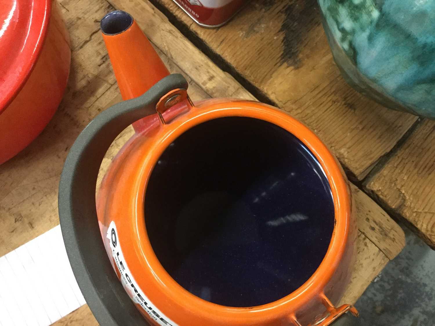 Group of Le Creuset volcano orange kettle and pans - Image 9 of 9