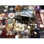 Costume jewellery, white metal container, wristwatches and bijouterie