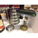 Brass desk lamp with green glass shade and Art Deco style chrome desk light (2)