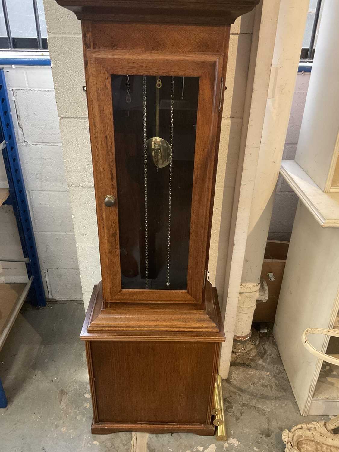 Longcase clock with German 8 day chiming movement, arched brass dial with lunar phase, retailed by F - Image 3 of 4