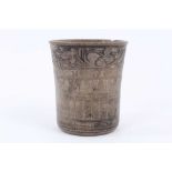 An unusual antique earthenware beaker, inscribed 'PIERRE DE LA MER - MORTE', with incised foliate pa