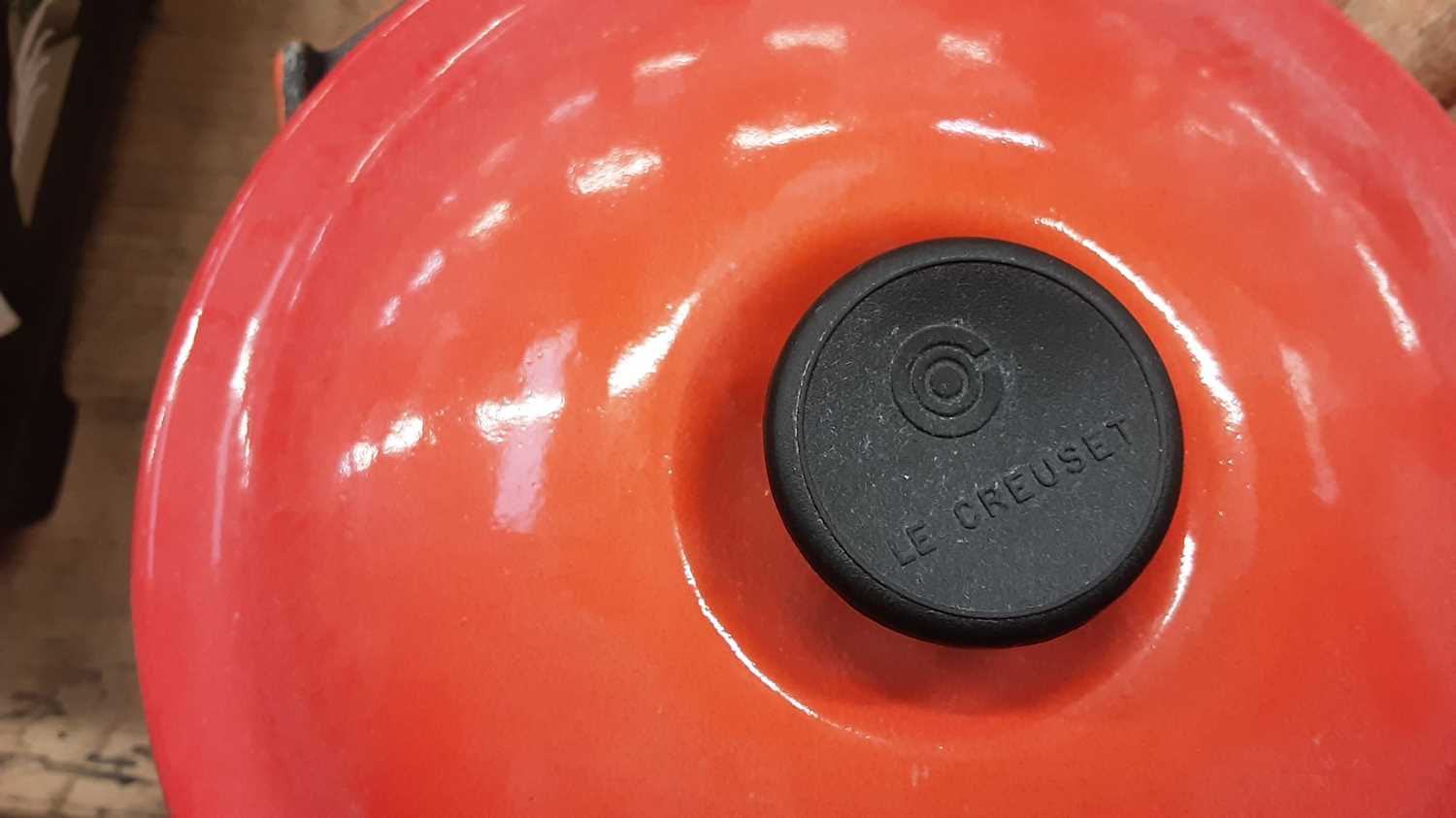 Group of Le Creuset volcano orange kettle and pans - Image 2 of 9