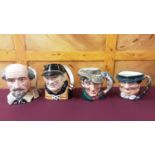 Collection of 13 Royal Doulton character jugs including William Shakespeare D6689, The Poacher D6429