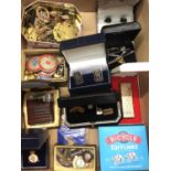 Various cufflinks including a pair of silver gilt and pair of Rolls Royce, enamelled military badges