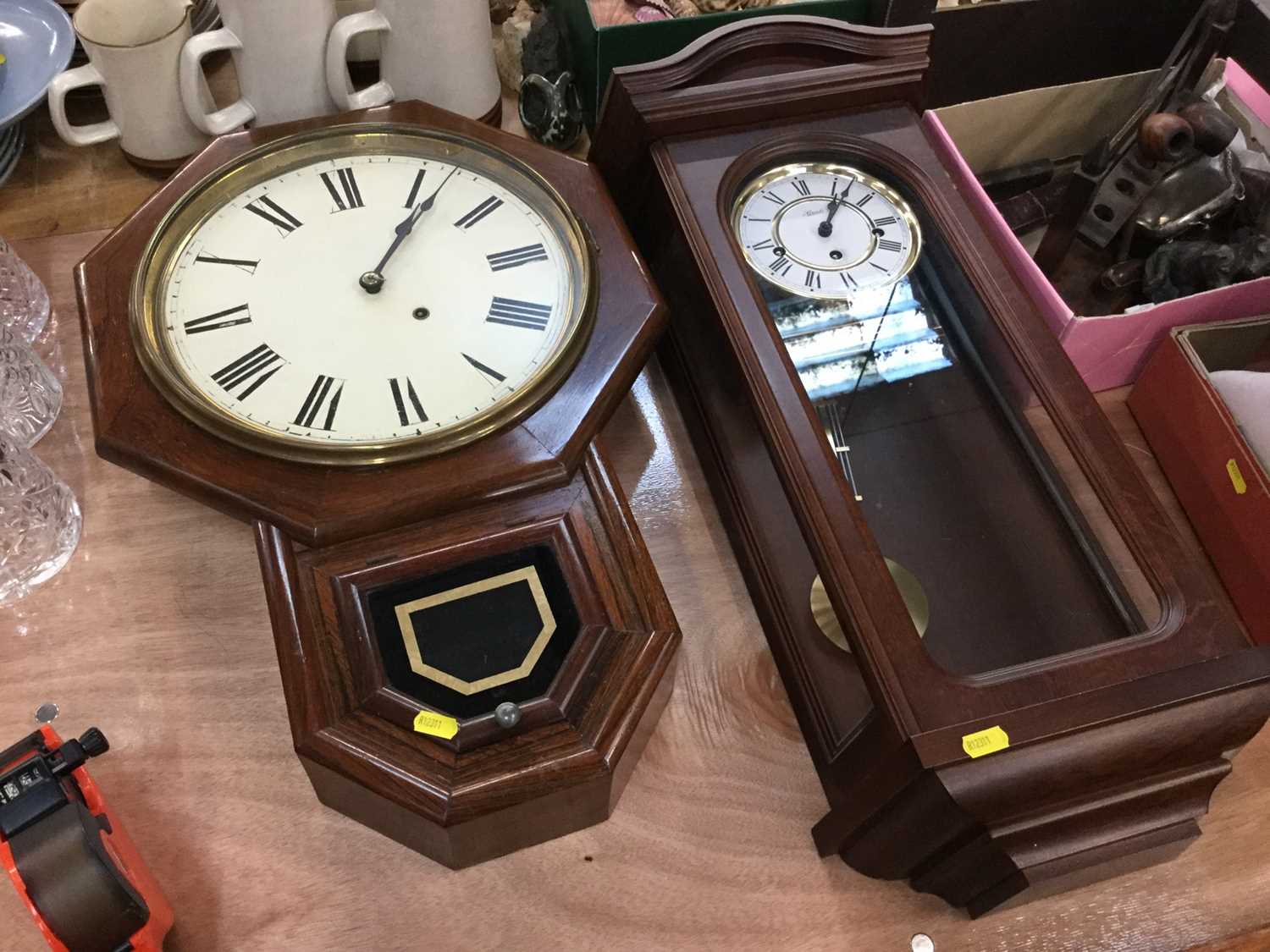 Victorian drop dial wall clock and another wall clock