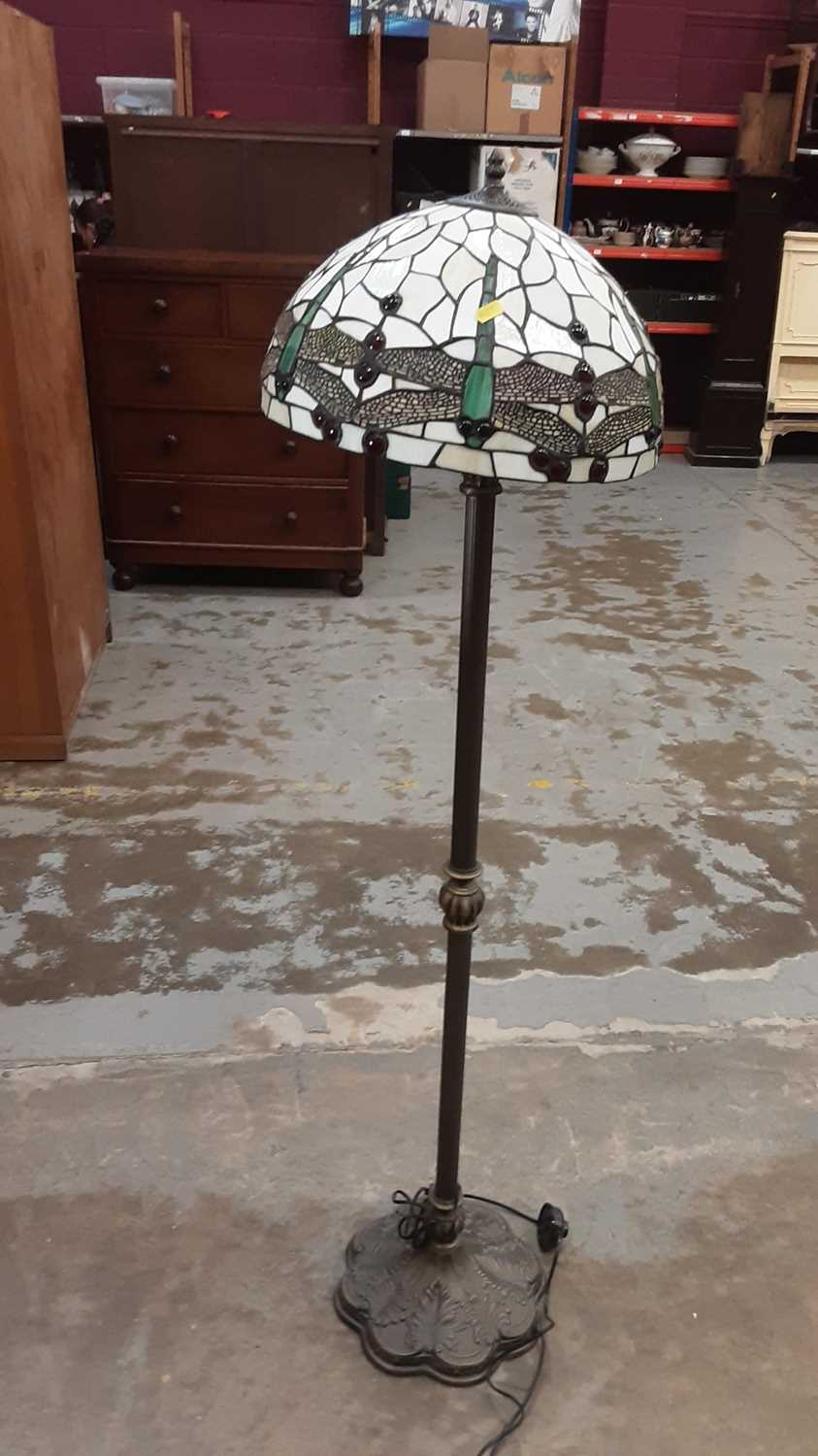 Tiffany style standard lamp with dragonfly shade, approximately 155cm high