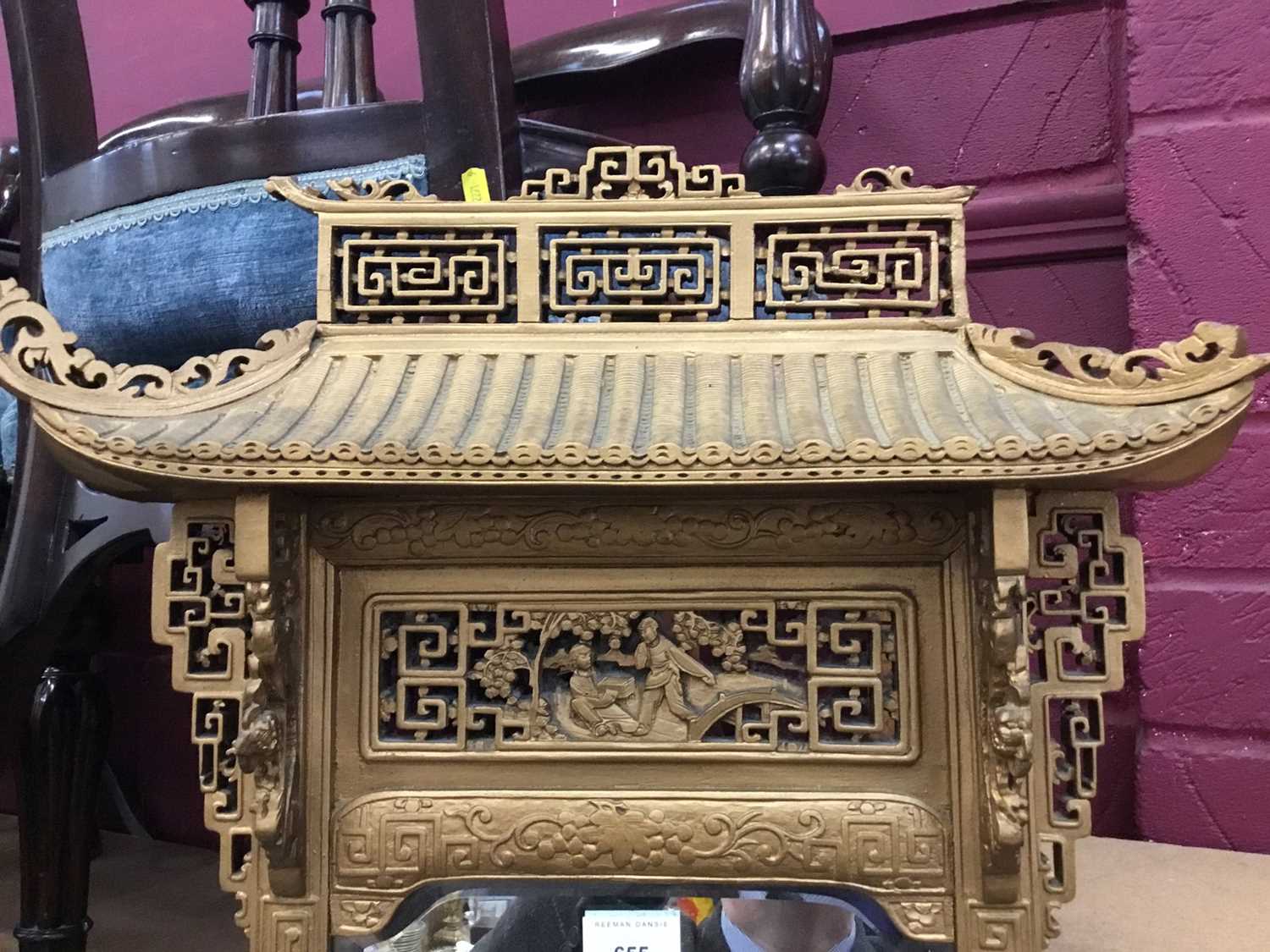 1950s Chinese giltwood mirror with architectural frame - Image 2 of 5