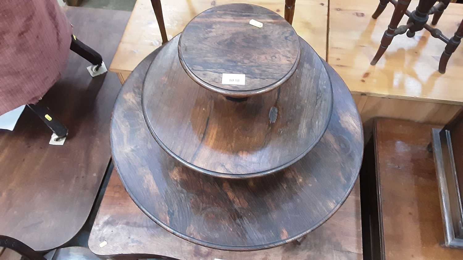 Unusual Victorian rosewood three tier circular dumb waiter with revolving graduated tiers on tripod - Image 2 of 3