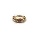 Victorian 18ct gold ruby and diamond three stone gypsy ring