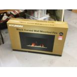 Hyundai Black curved wall mounted fire, sealed in original box.