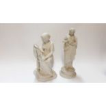 Parian figure of a seated lady reading a book, 32cm high, together of a lady with painting pallette,