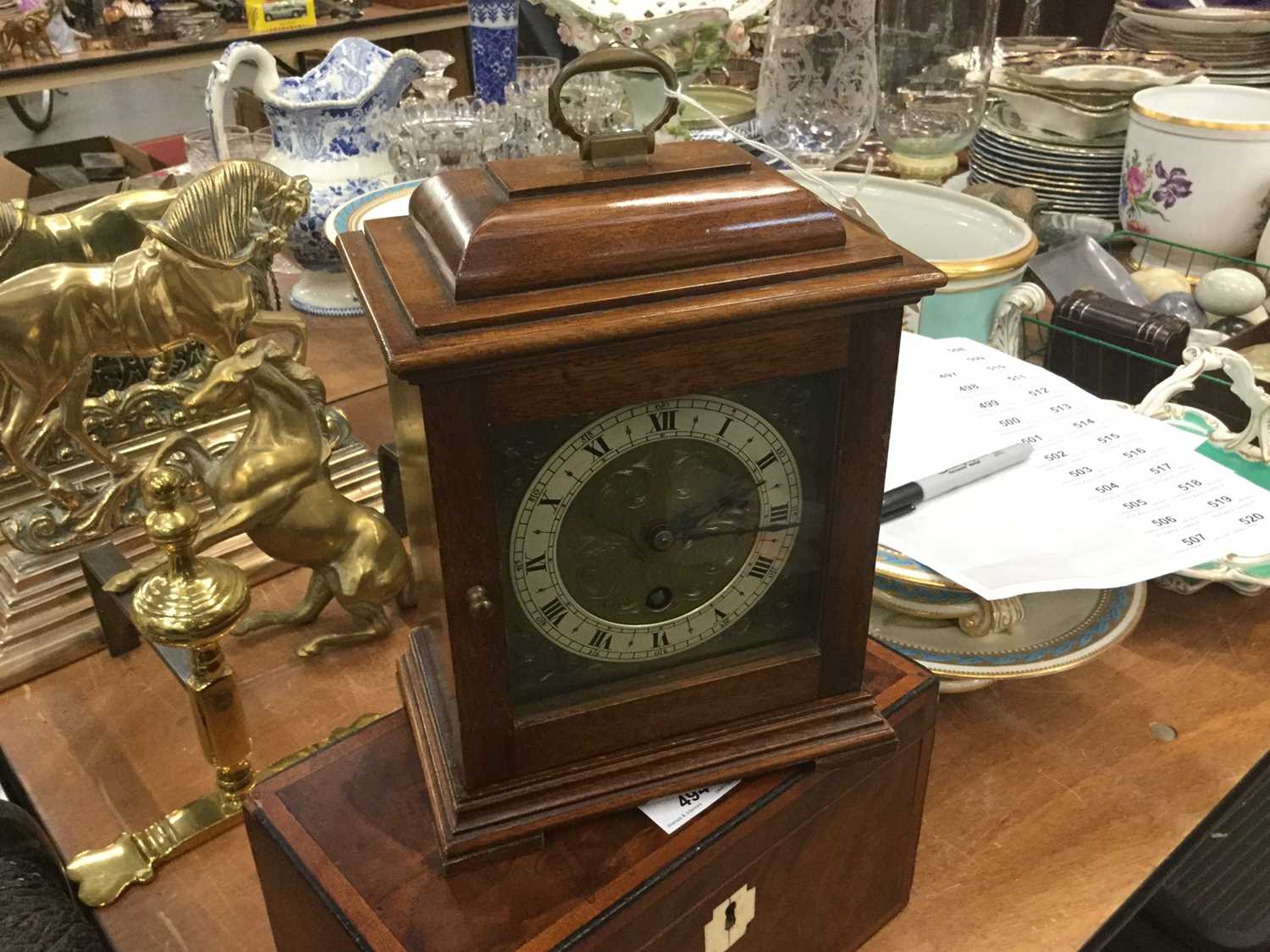 Reproduction mahogany cased mantel clock