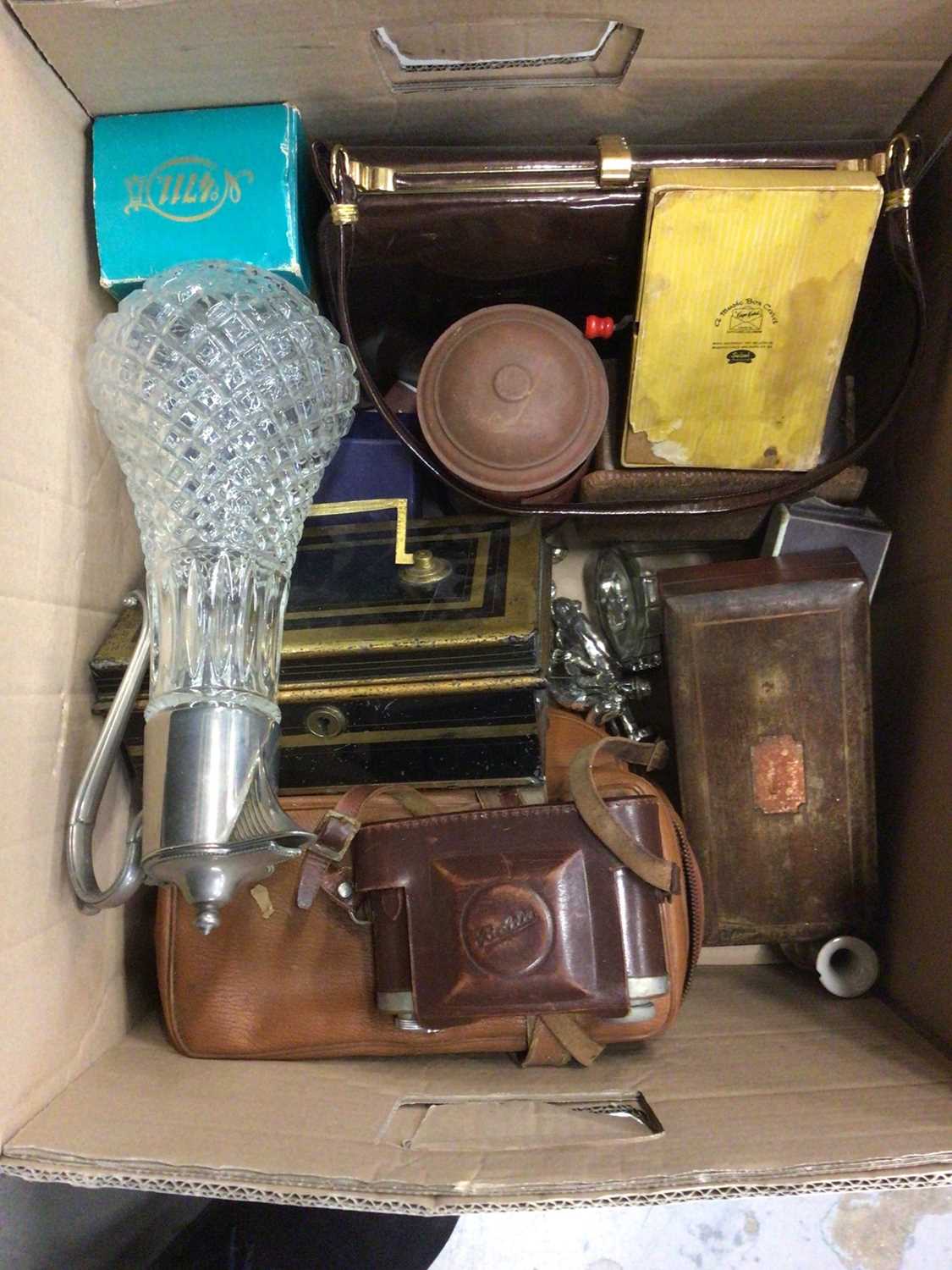 Box of sundries, including a Canton vase, a claret jug, etc