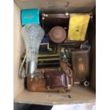 Box of sundries, including a Canton vase, a claret jug, etc