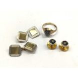 Pair of 18ct gold and platinum cufflinks, two 18ct gold dress studs and 9ct gold signet ring