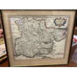 Robert Morden - 18th century map of Essex in glazed frame, together with a Morden map of Suffolk and