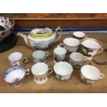 A New Hall tea cup, with ring handle, a 19th century small mug with a view of Tunbridge Wells, and o